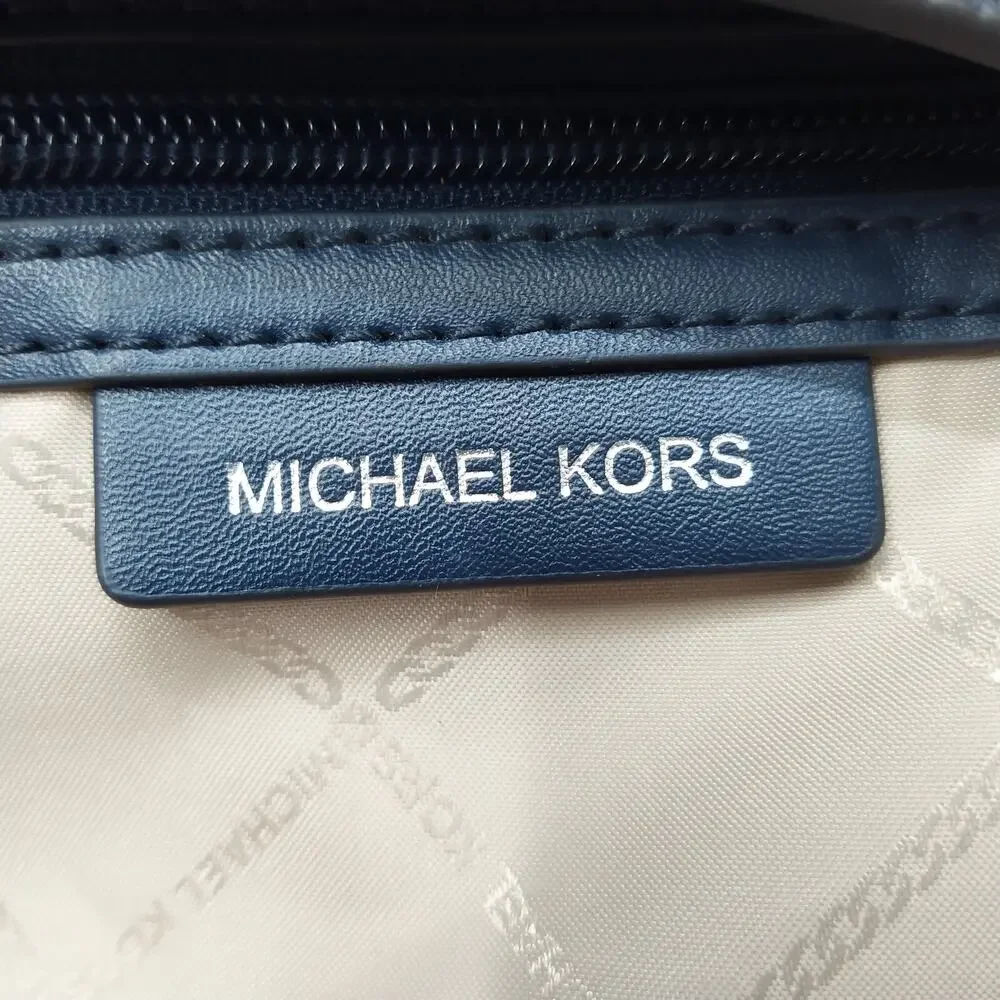 Michael Kors Molly Blue Pebbled Leather 3 Compartments Shoulder Bag